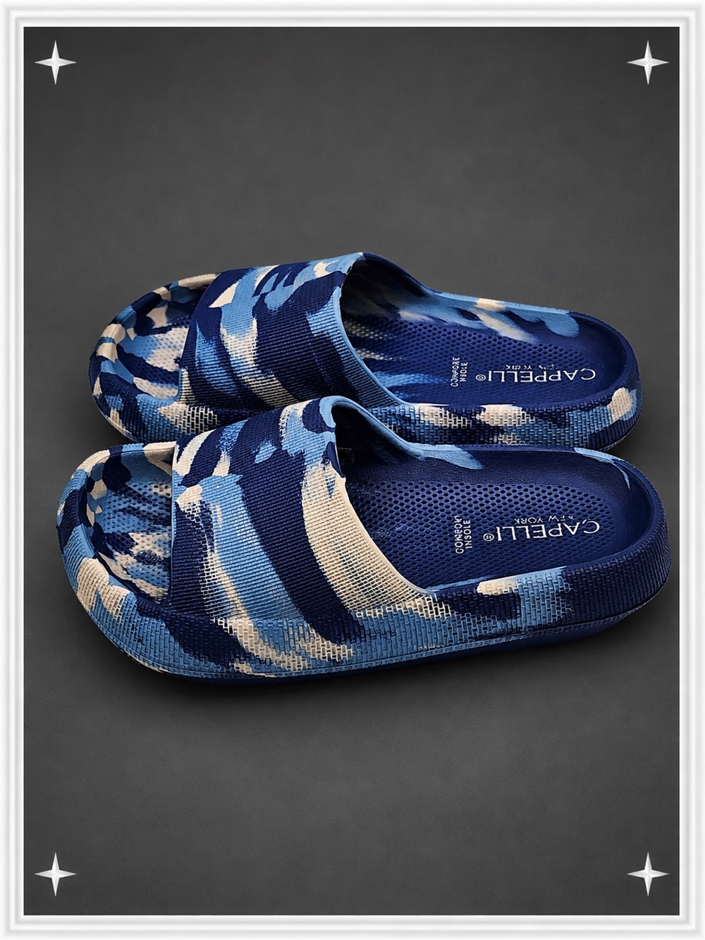 Blue/White Camo Slides | Kid's 10-11